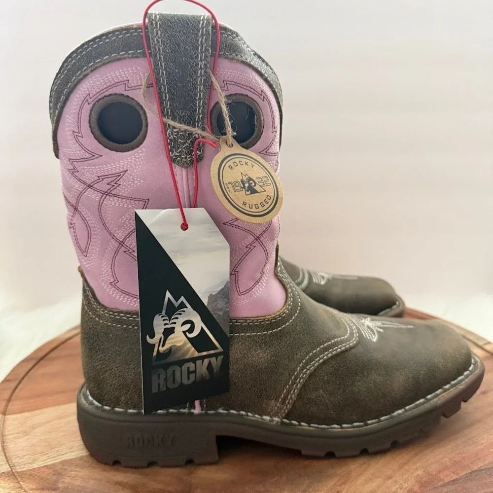 Rocky Legacy 32 Kids Western Boots Brown Pink Lavender Square Toe RKW0408C 3M